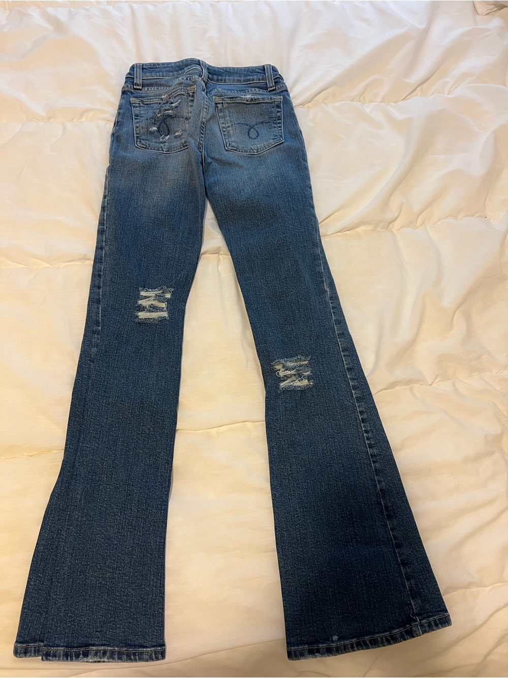 Arden B Dark Blue Flare Jeans with Distressed Knees